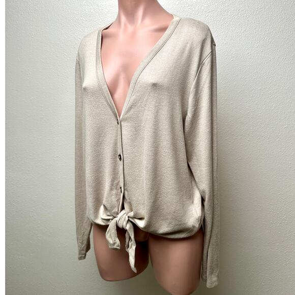 H&M Tan V-Neck Tie-Front Button Cardigan Sweater Women’s L - Picture 5 of 11